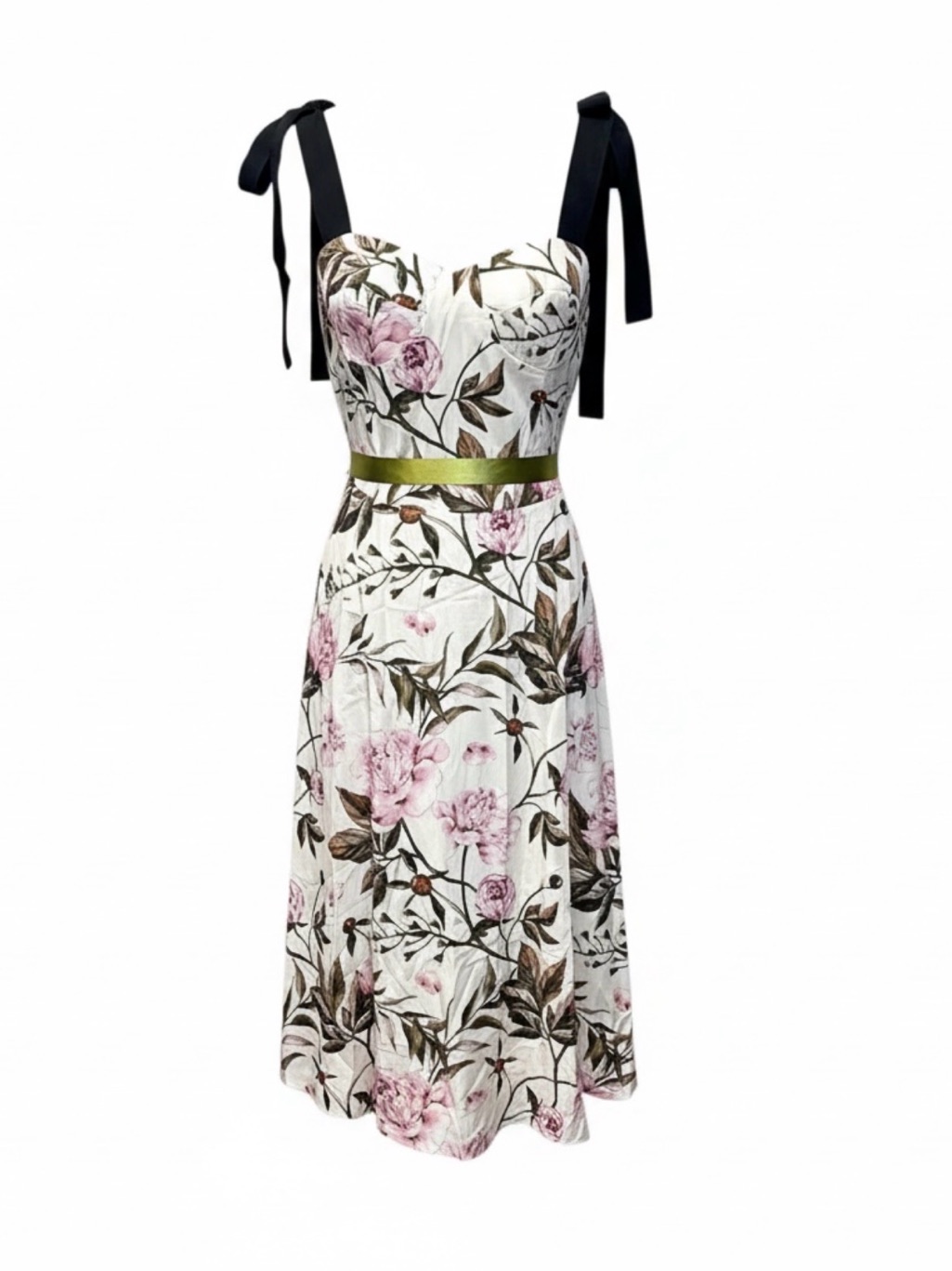 Kaimilan Cream Green Multi Floral Print Fit & Flare Midi Dress Size 10
